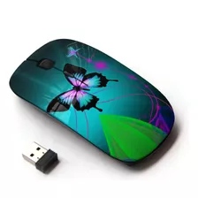 Ratón Ergonómico Inalambrico Usb Turquesa Diseño Mariposas