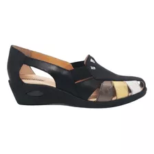 Sandalias Guaracha Cuero Negro Y Dorados Confort Elastizada