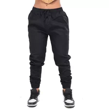 Calça Jogger Feminina Sarja Skinny C Punho Elástico Bolsos