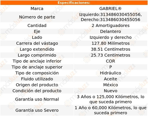 Kit 2 Amortiguadores Del Hidrulicos C15 Gmc 92/05 Gabriel Foto 2