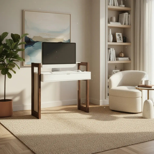 Mesa De Computador Az1007 C/ 1 Gaveta Branco/nogal - Tecno M Branco