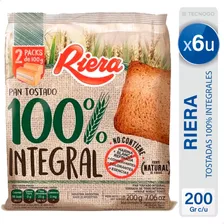 Tostadas Riera 100% Integrales Pan Tostado Fibra - Pack X6