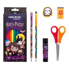 Kit Escolar Lapis De Cor, Apontador, Borracha Harry Potter