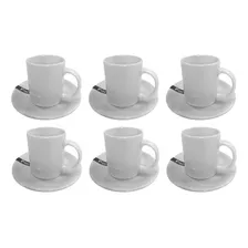 Set X6 Tazas De Cafe 90cc + 6 Platitos Porcelana Blanco 