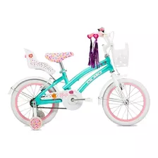 Bicicleta Paseo Infantil Olmo Infantiles Tiny Friends 2021 R16 1v Freno V-brakes Cambios N/a Color Turquesa Con Ruedas De Entrenamiento 