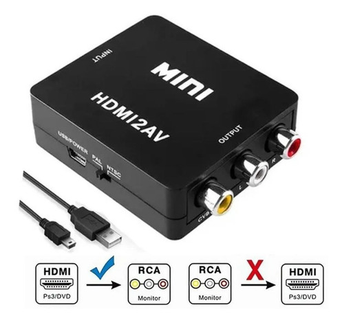 Adaptador De Convertidor De Audio Y Video Tv Hdmi A Rca 1080