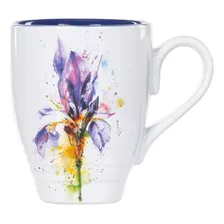 Iris Acuarela Púrpura Sobre Blanco Taza De Gres Brillante De