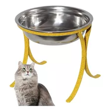 Comedouro Alto Pet Ferro Inox Para Gatos Ração Agua Amarelo