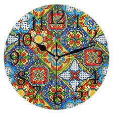 Reloj De Pared De Azulejos De Cerámica Mexicana Silenc...