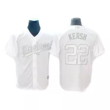 Camiseta Casaca Mlb La Dodgers Grey & White 22 Kershaw - M