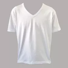 Kit 10 Camiseta Branca Gola V 100% Algodão Camisa Lisa