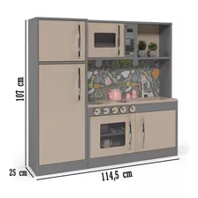 Cozinha Infantil Com Refrigerador Diana Mdf Cinza Ofertamo