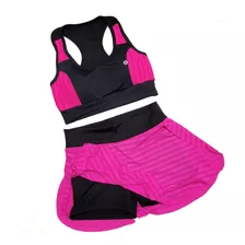 Conjunto Academia Fit Feminino Kit Short Saia E Top Dry