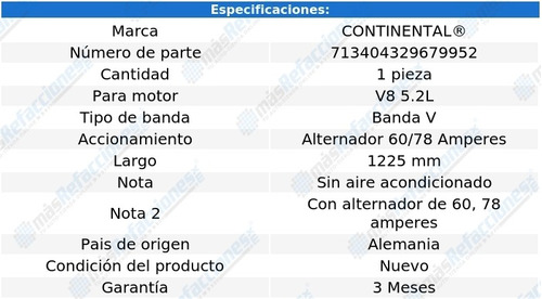 Banda V Alt 60/78 Amps 1225 Mm W250 V8 5.2l 85-87 Foto 4