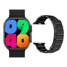 Combo Smart Watch W69 Plus Y Correa Acero Magnetico Negro