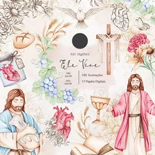 Kit Digital Páscoa Cristã Jesus Religião Elemento Aquarelado