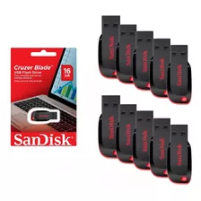 Kit Com 10 Unidades De Pen Drive Cruzer Blade Sandisk 16gb