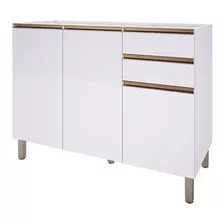 Balcão Para Pia Indékes Dinamarca 120cm 3 Portas 2 Gavetas Cor Branco