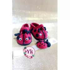 Zapatos Para Bebes Mariquitas 9cm Zapatillas Tejido Crochet
