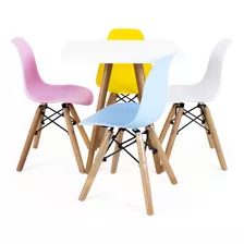 Conjunto Infantil Mesa Quadrada 50cm Branca Com 4 Cadeiras 