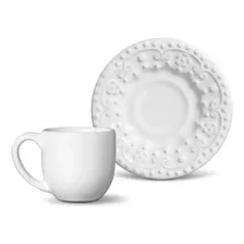 Juego De Tazas De Café Esparta Porto Brasil, 72 Ml, 6 Pulgadas, Cerámica, Color Blanco