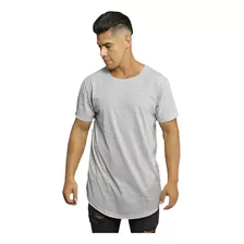 Camisa Camiseta Longa Moda Abaloada Básica Swag Lisa Cinza
