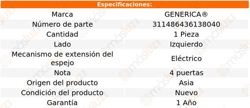 1- Espejo Izquierdo Elect Ford Escort 1997/2002 Genrica Foto 2