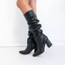 Botas Mujer Bucaneras Caña Alta Negras Taco Moda Oferta 