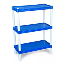 Estante Plástica Modular Grande Azul Com 3 Prateleiras