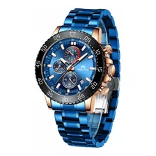 Reloj Hombre Megalith 8087 Cuarzo Pulso Azul En Acero