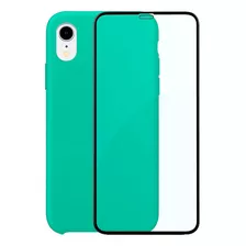 Capinha Silicone Aveludada Compatível iPhone XR + Película3d Cor Azul Tiffany