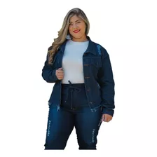 Jaqueta Jeans Feminino Plus Size Detalhe Rasgado Grande