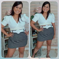 Conjunto Cropped E Short Saia Crepe Malha