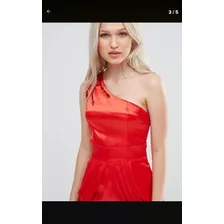 Vestido Fiesta Asos Rojo Saten Un Hombro Talle M Importado