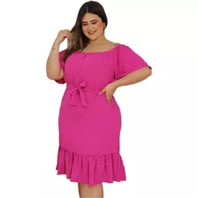 Vestido Moda Evangelica Plus Size Ombro A Ombro Detalhes