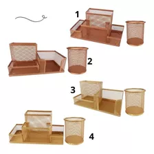 Kit Escritório Porta Caneta Organizador Mesa Rosegold Dourad