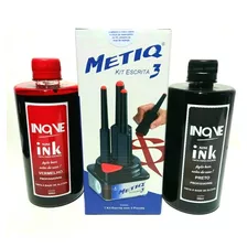 1 Kit C/ 3 Pincéis Metiq + 1 Tinta Preta 1 Vermelha Da Inove