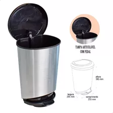 Lixeira Cesto De Lixo Lata Com Pedal Preta Multiuso 10 Litro Cor Inox