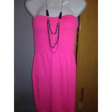 Vestido ,solera ,strapless En Microfibra Fucsia .talle M.