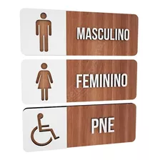 Placa Sinalização Banheiro Feminino Masculino E Pne Deficien