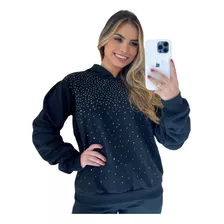 Blusa Moletom Flanelado Feminino Frio Brilho Blogueira Capuz