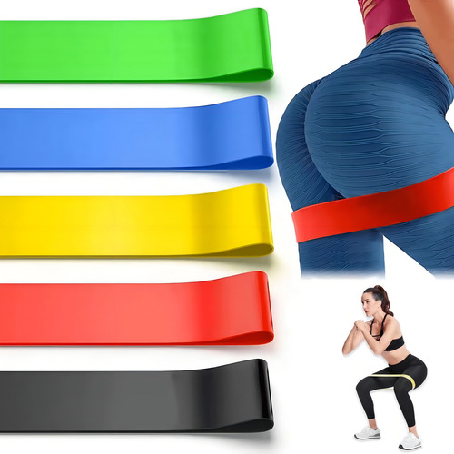 Kit 5 Faixa Elástica Super Mini Band Para Exercícios Treinamento Fisioterapia 5 Níveis De Intensidade Azul, Verde, Vermelho, Amarelo, Preto