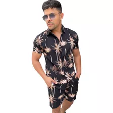 Camisa Social Floral Estampada Masculina Manga Curta 