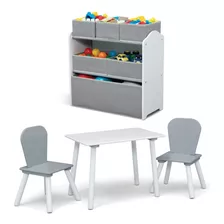 Set Infantil De Mesa,sillas Y Organizador,blanco/gris