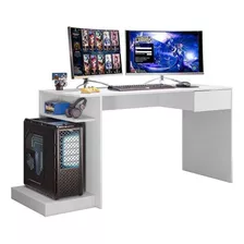 Mesa Computador Setup Gamer Nitro 1 Gaveta Branco Fosco Cor Transparente