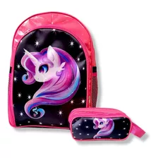 Mochila Unicornio De Costas Duas Pink+ Estojo De Lapis Duplo