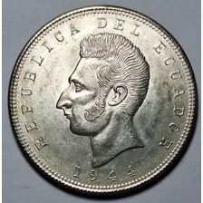 Moneda De Plata De 5 Sucres 1944 Ecuador