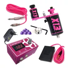 Kit Tatuagem X13 Starter Tattoo Máquina Rosa Fonte 3 Amperes