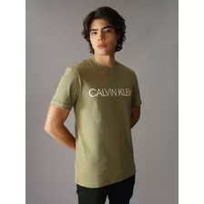Playera Verde Olivo De Hombre Con Logo Calvin Klein