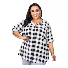 Blusa Feminina Xadrez Social Casual Manga 3/4 Plus Size Top